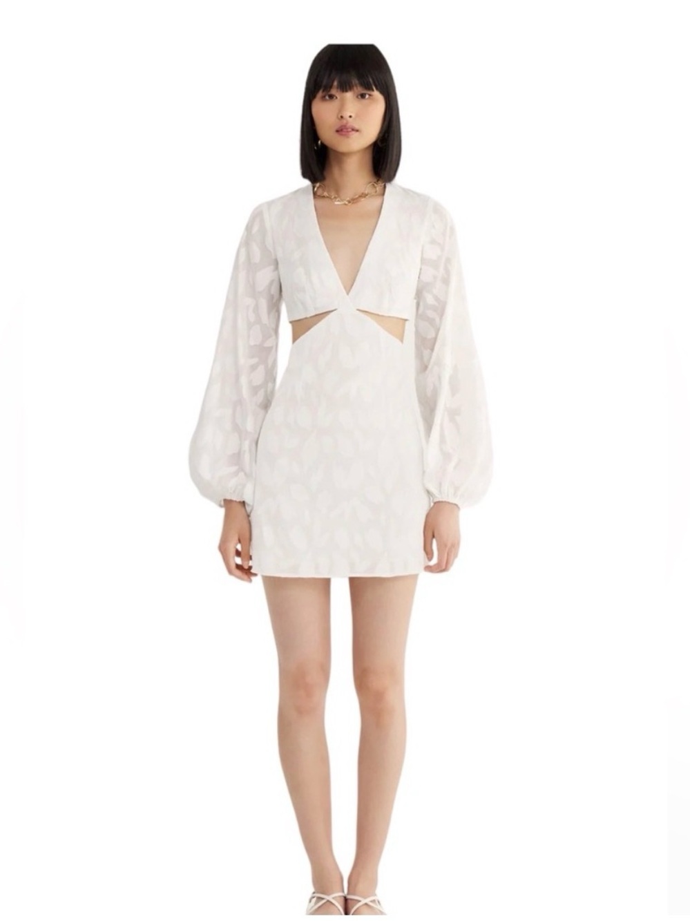 Rumer White Cutout Mini Dress with Balloon Sleeves
